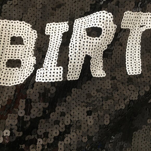 Black White Sequined "IT'S MY BIRTHDAY" Short Sleeve Lined Dress Long Shirt - Picture 8 of 9